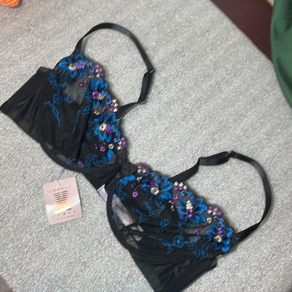 Savage X Fenty Wallflower Unlined Balconette Bra blk Caviar Deco Embroidery 44DD - Picture 2 of 11